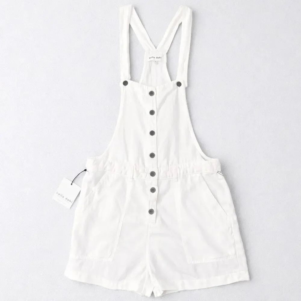 Bella Dahl White Button Front Stevie Overall Romper Women’s XS Linen Blend NWT - Picture 2 of 6